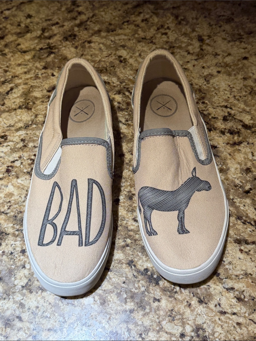 inkkas Beige Canvas Slip-On Flats with Black Graphic - Picture 7 of 7
